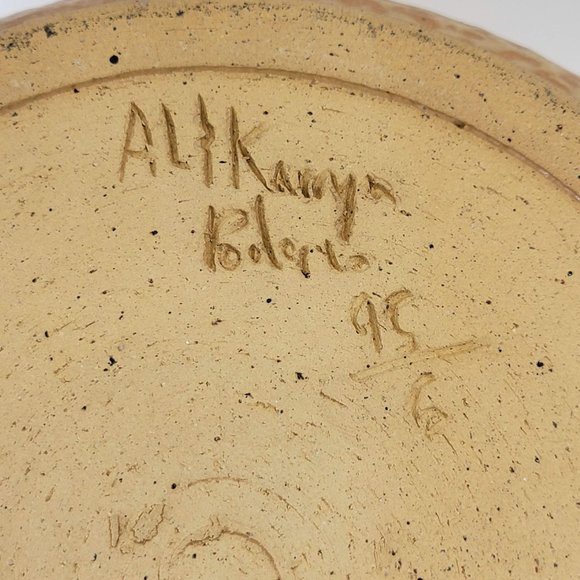 Handmade Stoneware Pot with Lid Grape and Leaf Design Ceramic Matt Glaze Signed - Picture 9 of 10